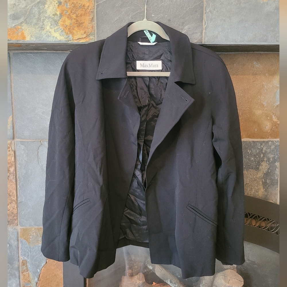 MaxMara Black Wool Open Front Formal Work Wear Blazer Jacket Black size 8/Med